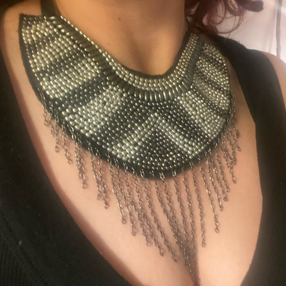 Tribal style necklace beaded necklace silver black sexy choker - Picture 2 of 5